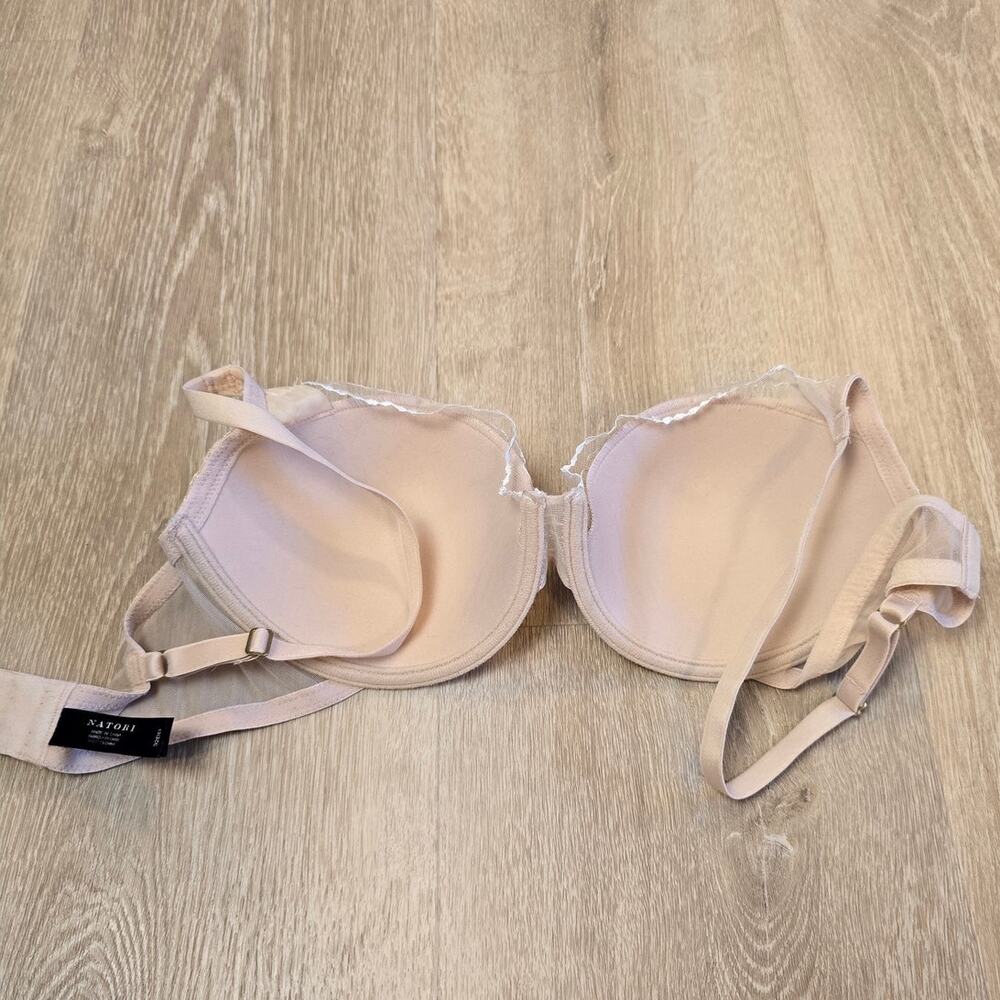 Natori Flora Plunge Bra 32DD Light Pink Nude Lace Underwire - Picture 2 of 3